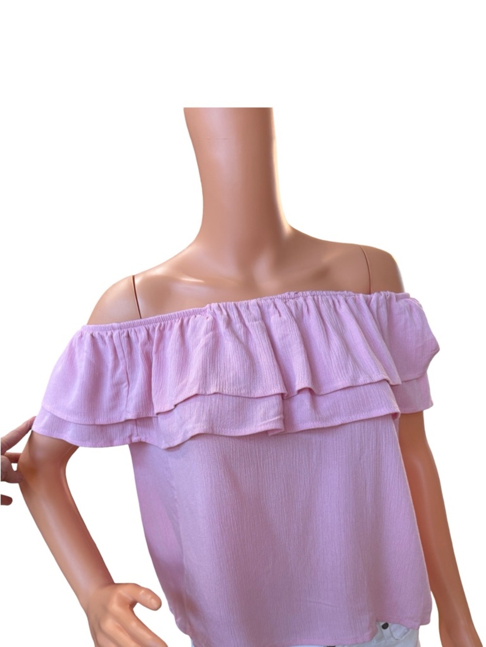 one clothing Pink Off-Shoulder Ruffle Blouse